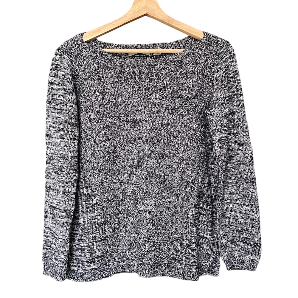 525 AMERICA Black and White Speckled Knit 100% Cotton Sweater, Size Small